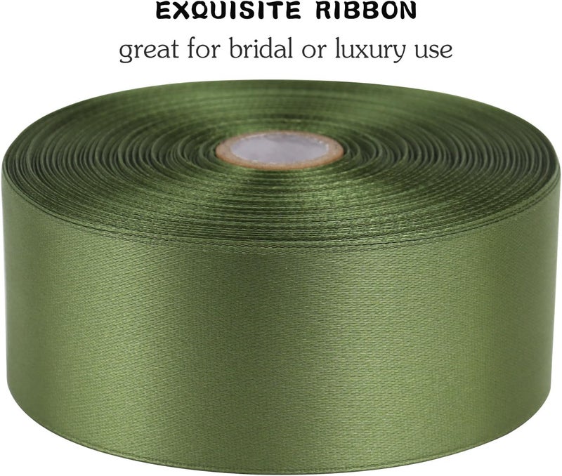 Riunbb Olive Green Solid Satin Ribbon 1-1/2 Inch 50 Yards Solid Polyester Fabric Ribbon for Gift Wrapping Wedding Christmas Baby Shower Birthday Party Decoration Handmade Immortal Flower Craft - Image 4